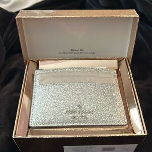 Kate Spade small silver glitter slim cardholder New in box